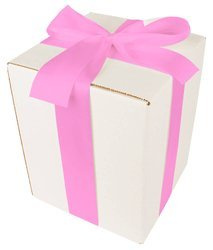 WHITE CARDBOARD BOX - with pink ribbon - 20x20x25cm