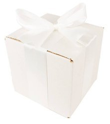 WHITE CARDBOARD BOX - with light cream ribbon - 15x15x15cm