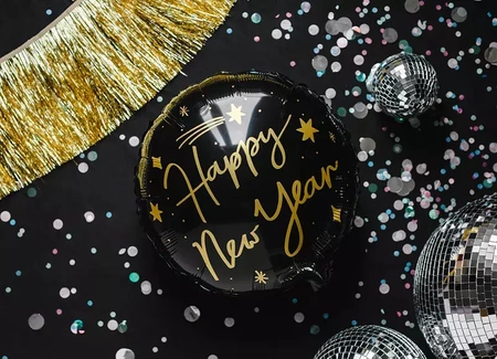 Foil balloon - Happy New Year - 45 cm - Black