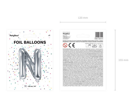 Foil balloon - Letter "N" - Silver - 35 cm