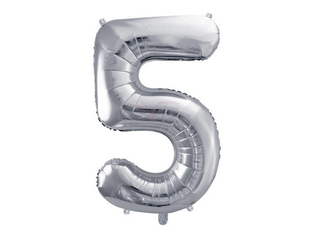 Foil balloon - Number "5" - Silver - 86 cm