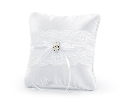 Wedding ring pillow - Lace - White ribbon - 16 x 16 cm