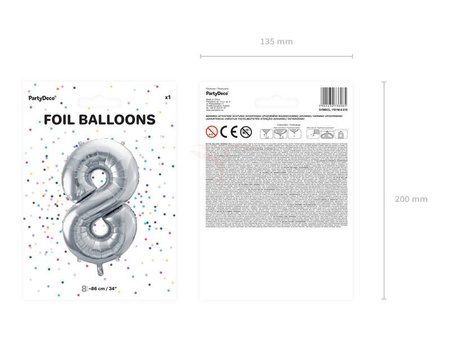 Foil balloon - Number "8" - Silver - 86 cm