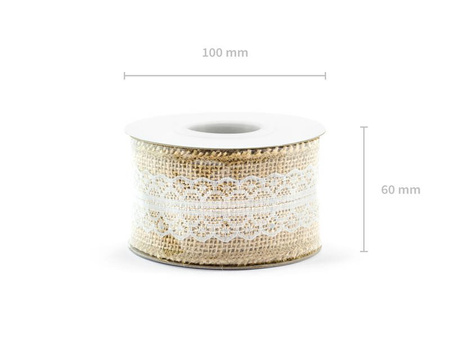 Decorative ribbon - Jute with lace - 5 x 500 cm