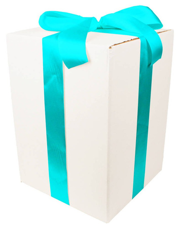 WHITE CARDBOARD BOX - with blue ribbon - 35x25x25cm