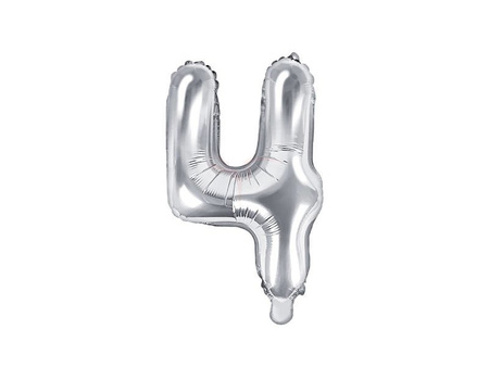 Foil balloon - Number "4" - Silver - 35 cm 