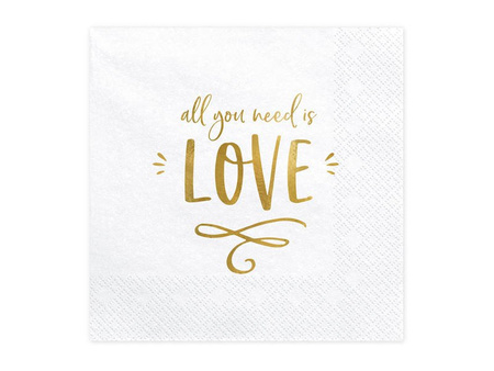 Paper napkins - All you need is love - 33 x 33 cm - White - 20 pieces