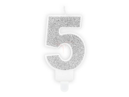 Birthday candle - Number 5 - Silver - 7 cm