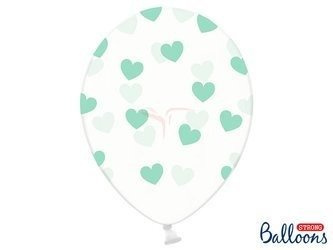 Strong 30cm Balloons - Crystal Clear - Mint Hearts - 50 pieces