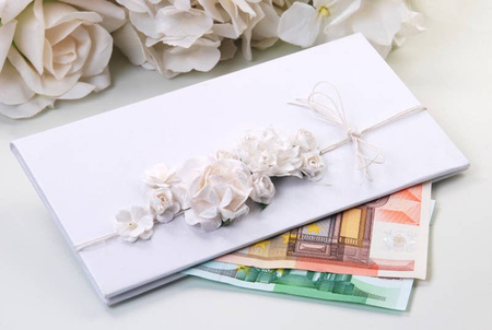 Money case - White - Flowers - 10.5 x 19.5 cm 