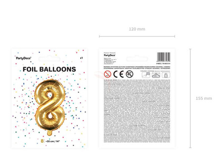 Foil balloon - Number "8" - Gold - 35 cm 