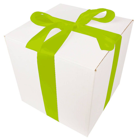 WHITE CARDBOARD BOX - with green ribbon - 30x30x30cm