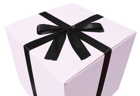 WHITE CARDBOARD BOX - with black ribbon - 50x50x50cm