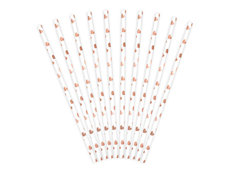  White paper straws - Hearts rose gold - 19.5 cm