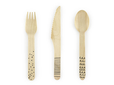 Wooden cutlery - Black Pattern - 16 cm - 18 pcs.