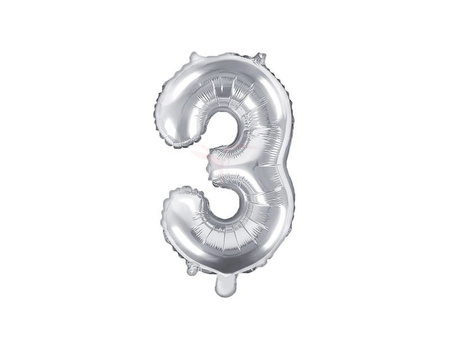 Foil balloon - Number "3" - Silver - 35 cm 