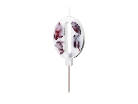 Birthday candle - Number 0 - White with flower petals - 8cm