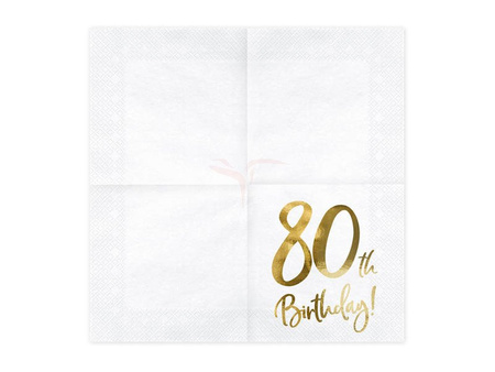 Paper napkins - 80th Birthday! - White - 33x33cm - 20 pieces