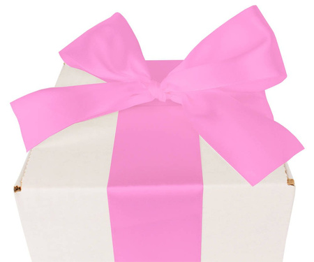 WHITE CARDBOARD BOX - with pink ribbon - 15x15x20cm