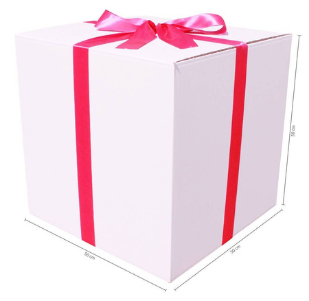 WHITE CARDBOARD BOX - with dark pink ribbon - 50x50x50cm