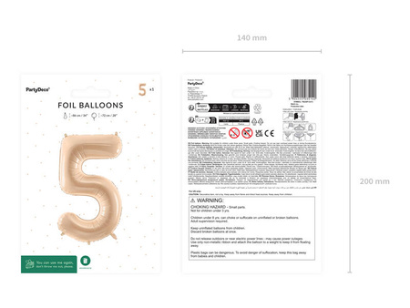 Foil balloon - Number 5 - beige - 72 cm