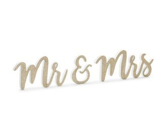 Wooden sign - Mr & Mrs - Gold glitter - 50 x 10 cm