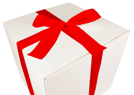 HUGE WHITE CARDBOARD BOX - with red ribbon - 60x60x60cm