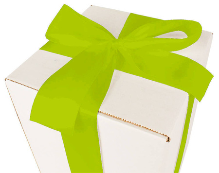 WHITE CARDBOARD BOX - with green ribbon - 20x20x25cm