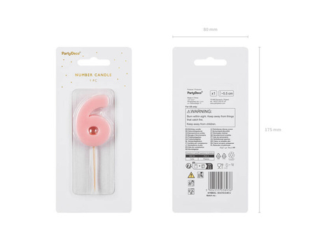 Birthday candle - Number 6 - light pink - 5,5cm - 1pc.