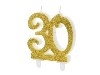 Birthday candle - Number 30 - Glitter - Gold - 7.5 cm