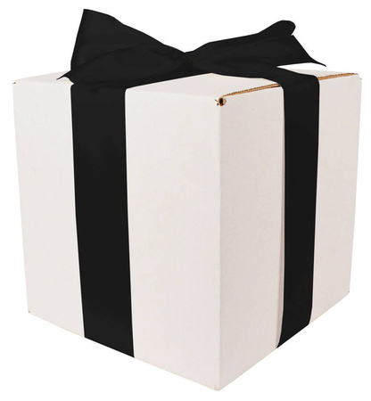 WHITE CARDBOARD BOX - with black ribbon - 20x20x20cm