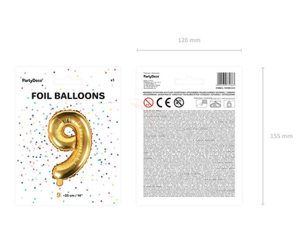 Foil balloon - Number "9" - Gold - 35 cm 