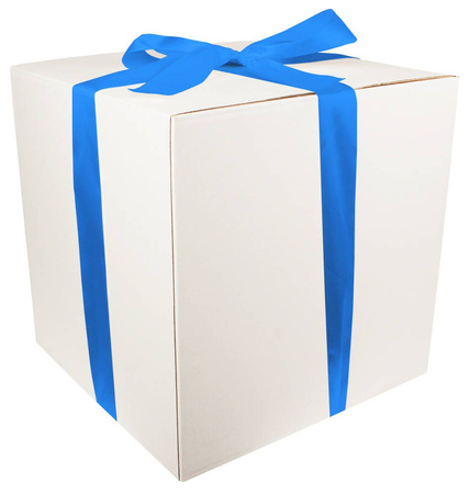 WHITE CARDBOARD BOX - with blue ribbon - 40x40x40cm