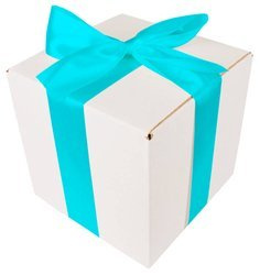 WHITE CARDBOARD BOX - with blue ribbon - 20x20x20cm