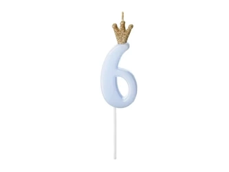 Crown candle - number 6 - blue - 9.5cm