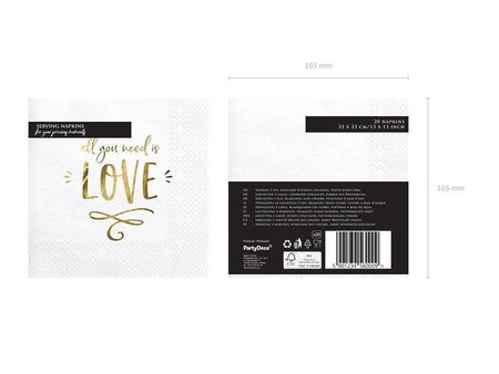 Paper napkins - All you need is love - 33 x 33 cm - White - 20 pieces