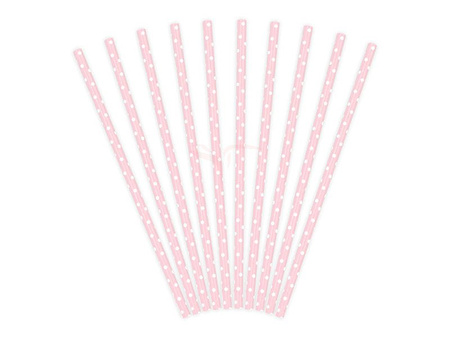 Paper straws - Bright pink with white dots - 19.5 cm - 10 pieces