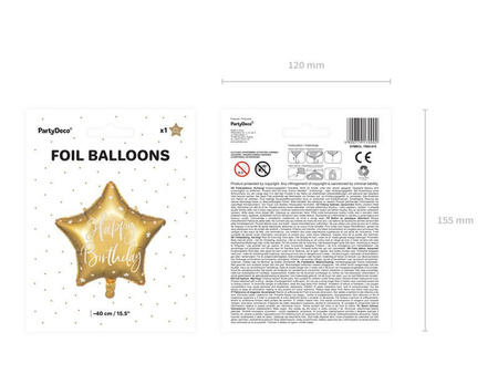 Foil balloon - Happy Birthday star! - Gold - 40 cm