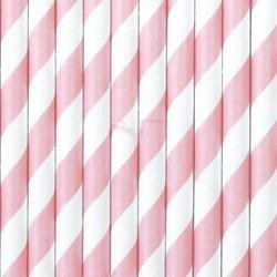 Paper Straws - White and Pink - Slanted Stripes - 19.5 cm - 10 pieces