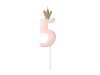 Crown candle - number 5 - pink - 9.5cm