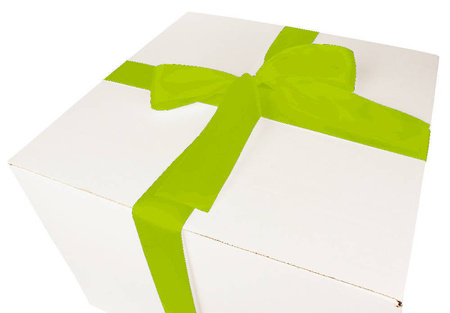 WHITE CARDBOARD BOX - with green ribbon - 40x40x30cm