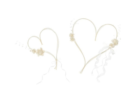 Rattan hearts with bouquets - Cream - 2 pieces