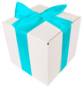 WHITE CARDBOARD BOX - with blue ribbon - 20x20x20cm