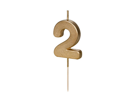 Birthday candle - Number 2 - Gold - 4.5cm