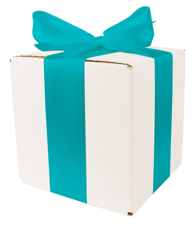 WHITE CARDBOARD BOX - with turquoise ribbon - 15x15x15cm