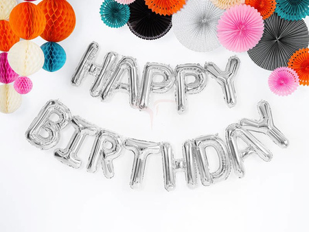 Foil balloon - Happy Birthday - Silver - 340 x 35cm