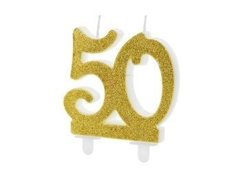 Birthday candle - Number 50 - Glitter - Gold - 7.5 cm