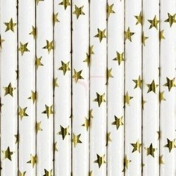 Paper straws - White with gold stars - 19.5 cm - 10 pieces