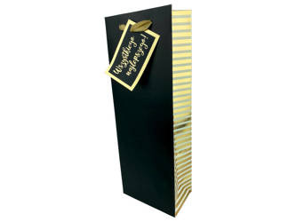 Decorative Gift Bag - black with gold stripes - 13x36x8 cm