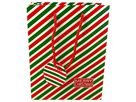 Gift Bag - CHRISTMAS - Red Green Stripes - 227x117x100mm